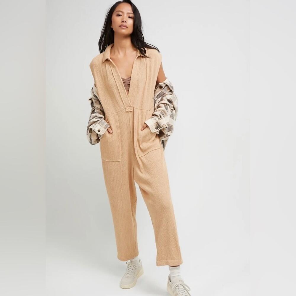 Free People Beach Carousel One-Piece Jumpsuit, minimalist, Neutral, Beige, L